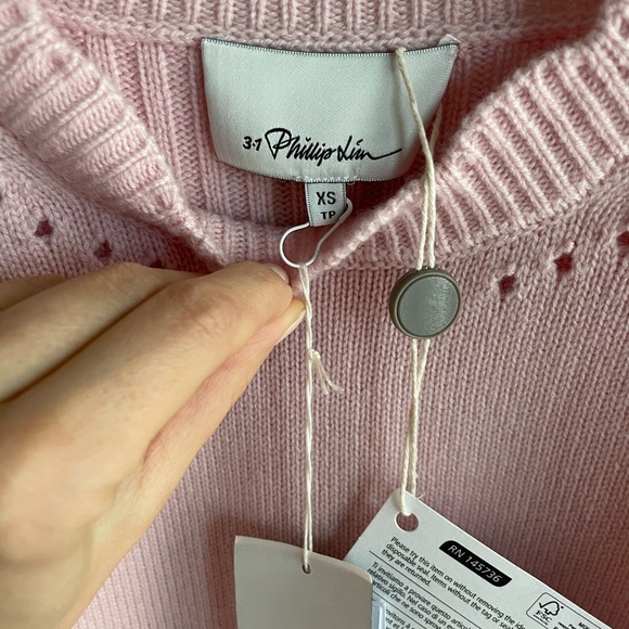 NWT 3.1 Phillip Lim $425 Pink Scalloped Pointelle-Knit Wool Cashmere Sweater XS - Picture 9 of 16